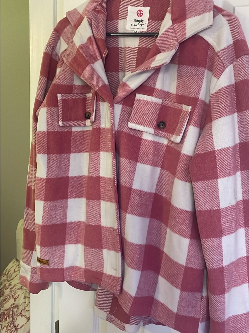Simply Southern Rose and White Buffalo Check Shacket